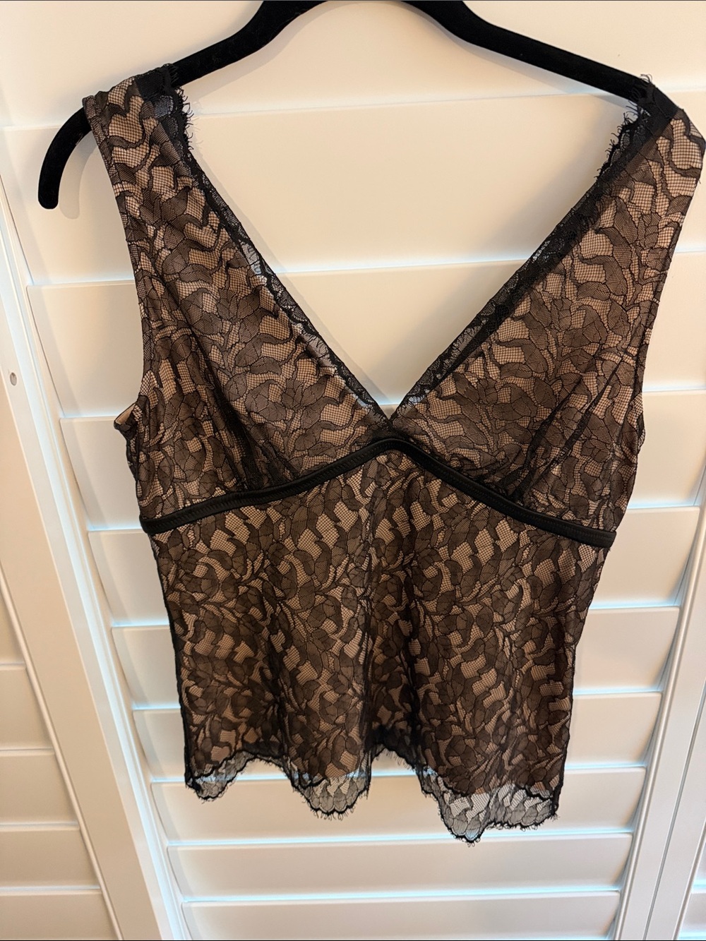 BCBGMaxAzria Black Lace V-Neck Chemise Top